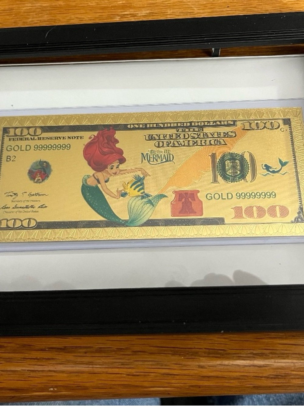 The Little Mermaid Novelty Gold $100 Collectible Note